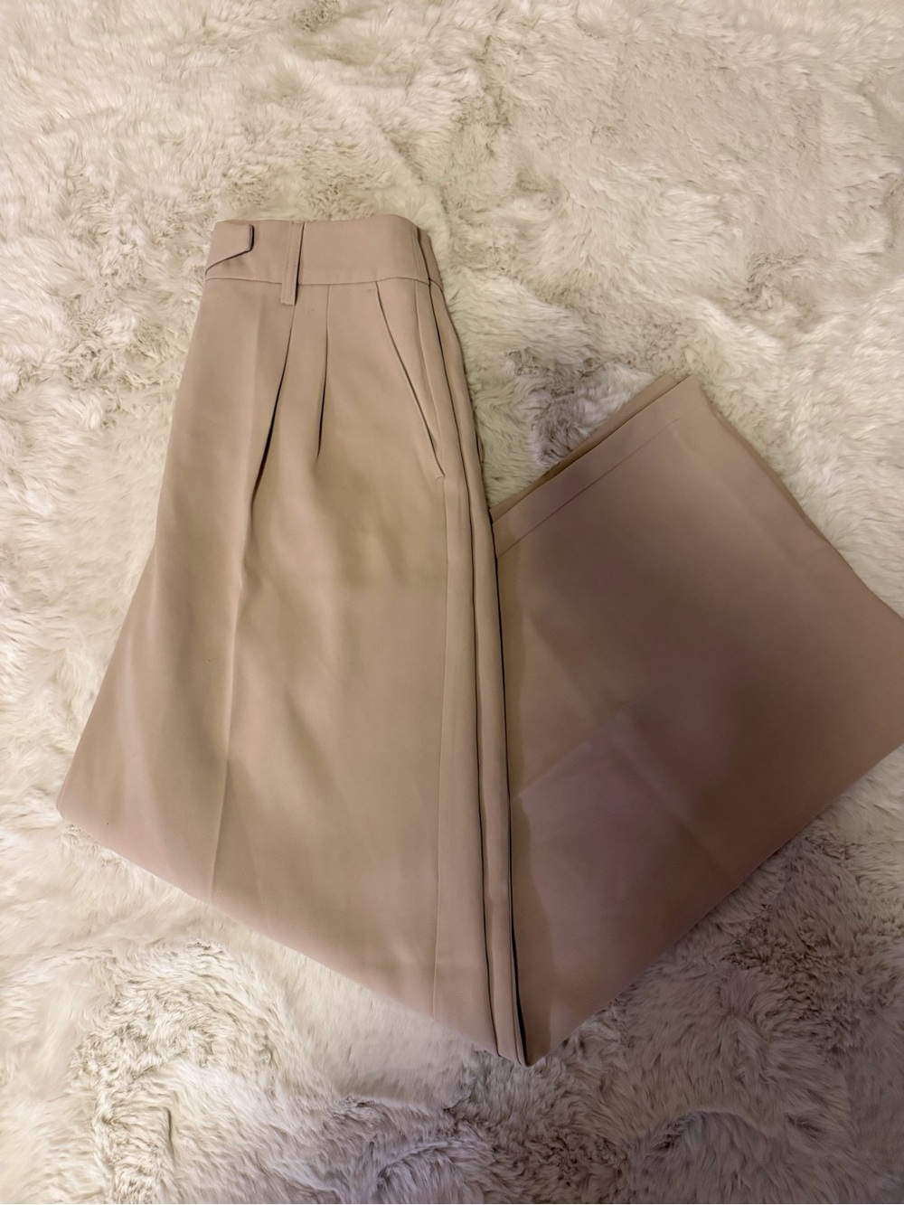 High-Rise Wide-Leg Trousers in Light Beige